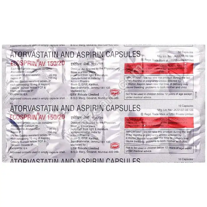 Ecosprin AV 150/20 Mg (Atorvastatin/Aspirin)